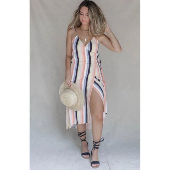 SALT WATER LUXE Billie Midi Wrap Striped Beach Dress Medium - Picture 1 of 11
